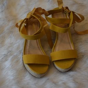 Mustard Lace Up Wedges
